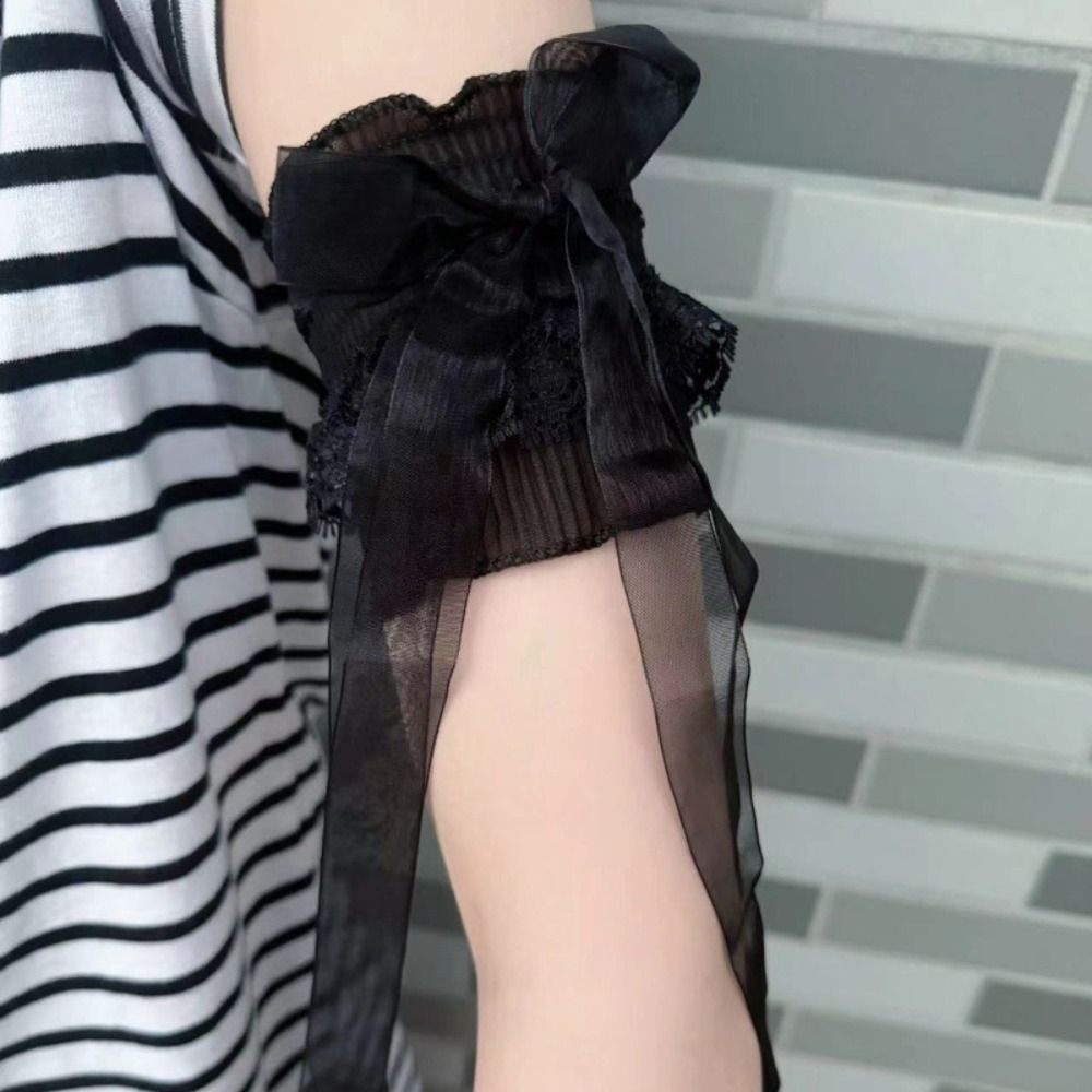 Lace Ribbon Trim - ファッションレースロリータアームスリーブ弾性ボウノットフリルフェイクスリーブカフス取り外し可能な多用途リボンアームカフスデイリーアクセサリー