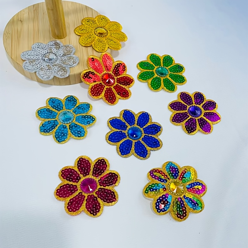 Applique Patch Flower - 10個入り 花柄スパンコールアップリケ ビーズアップリケ 花柄アイロン接着パッチ 修理用