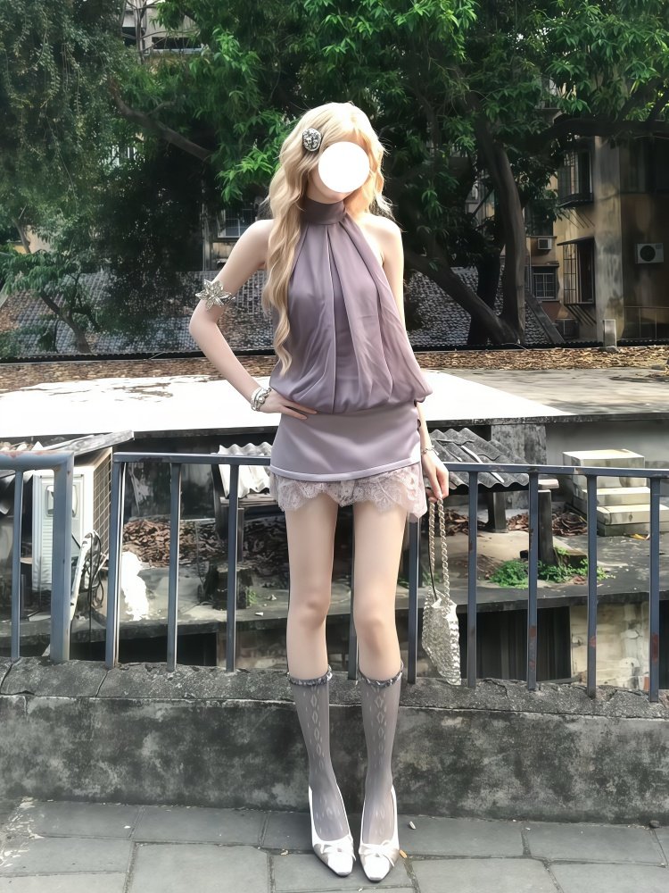 スイートロリータ2ピースセット レディース ホルターネック  - Lace Ribbon Trim のレビューと価格