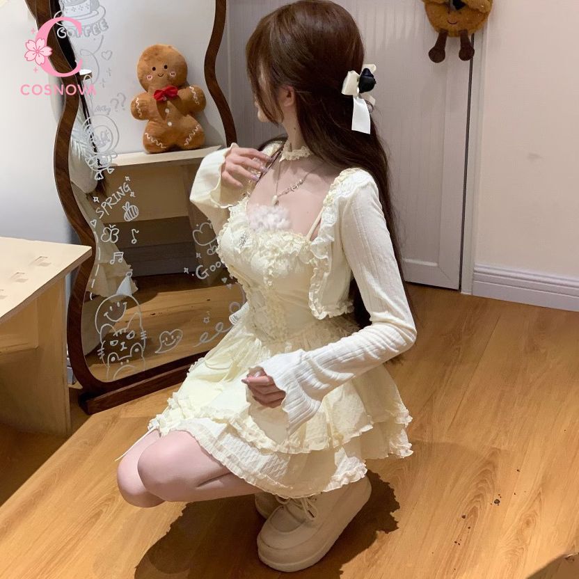 スイートロリータキャミソールドレスセット レディース レース - Elastic Lace Trim のレビューと価格