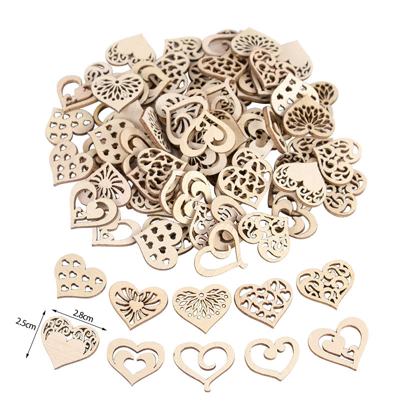 50/100 個中空ハートパターン小さな天然木製スライススク - Craft Embellishment のレビューと価格
