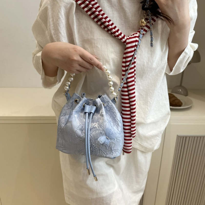 エレガントなレースの巾着ハンドバッグ、パールビーズのショート - Beaded Trim Fringe のレビューと価格