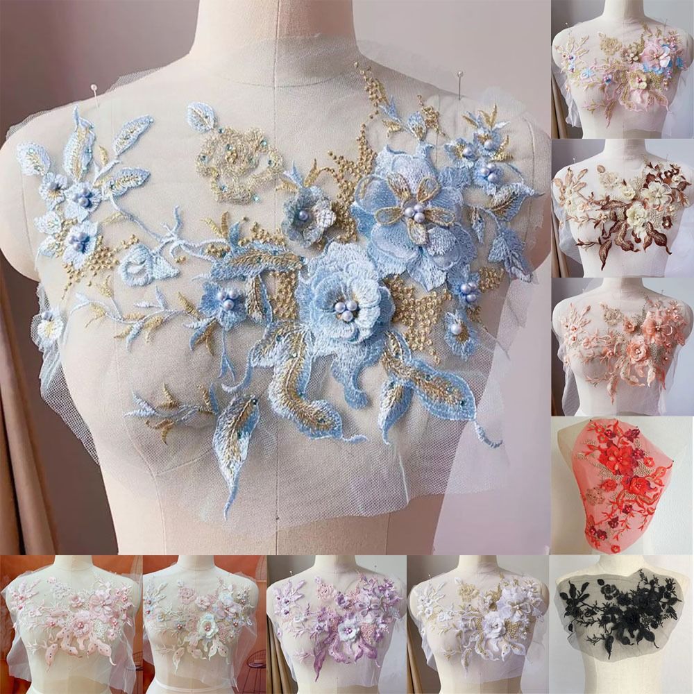 3D 花ビーズレース生地アップリケ刺繍縫製パッチ結婚式のイブ - Applique Patch Flower のレビューと価格