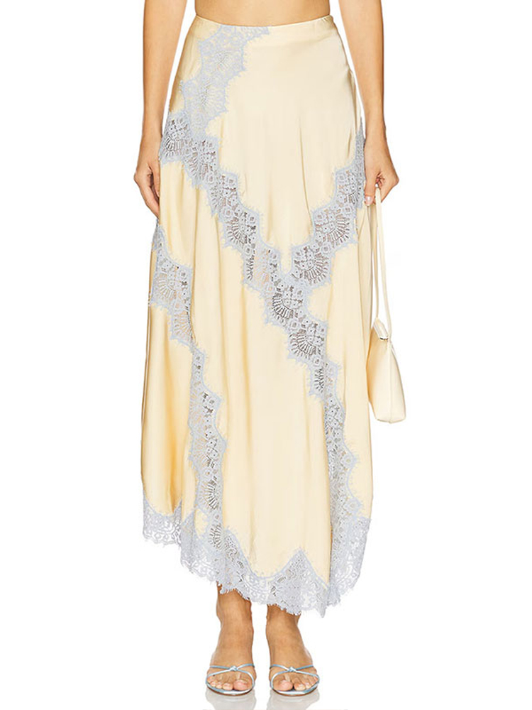 レースクリームサテン レディース ツーピーススーツ Vネック - Elastic Lace Trim のレビューと価格