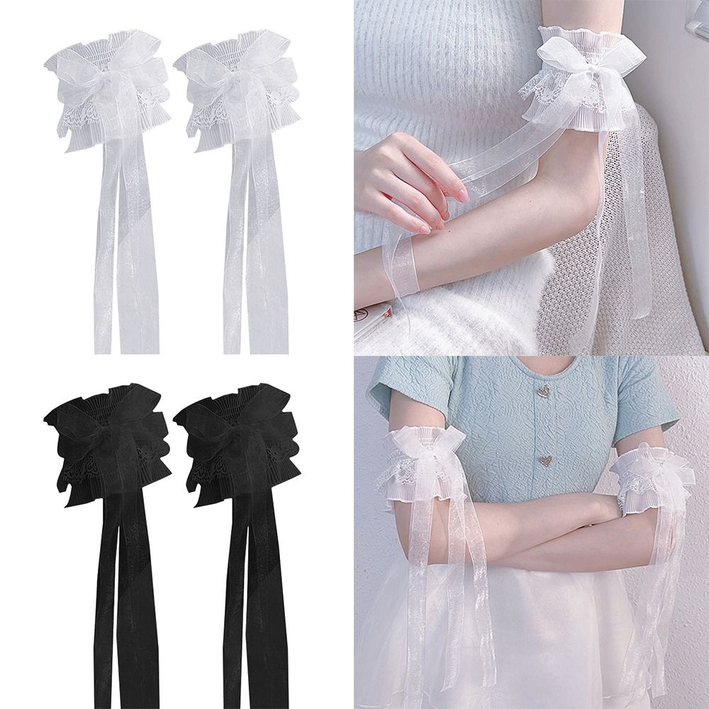 伸縮性のあるフリルレースアームウォーマー、レイヤードウォーマ - Lace Ribbon Trim のレビューと価格