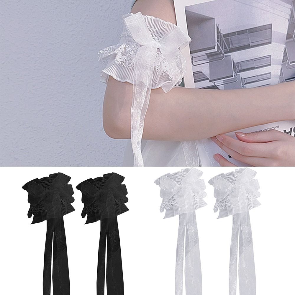 伸縮性のあるフリルレースアームウォーマー、レイヤードウォーマ - Lace Ribbon Trim のレビューと価格
