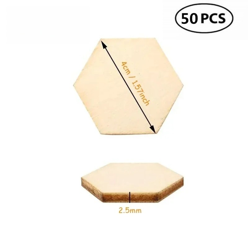50個入り 4CM 未仕上げ木製六角形ピース 木製六角形カッ - Craft Embellishment のレビューと価格