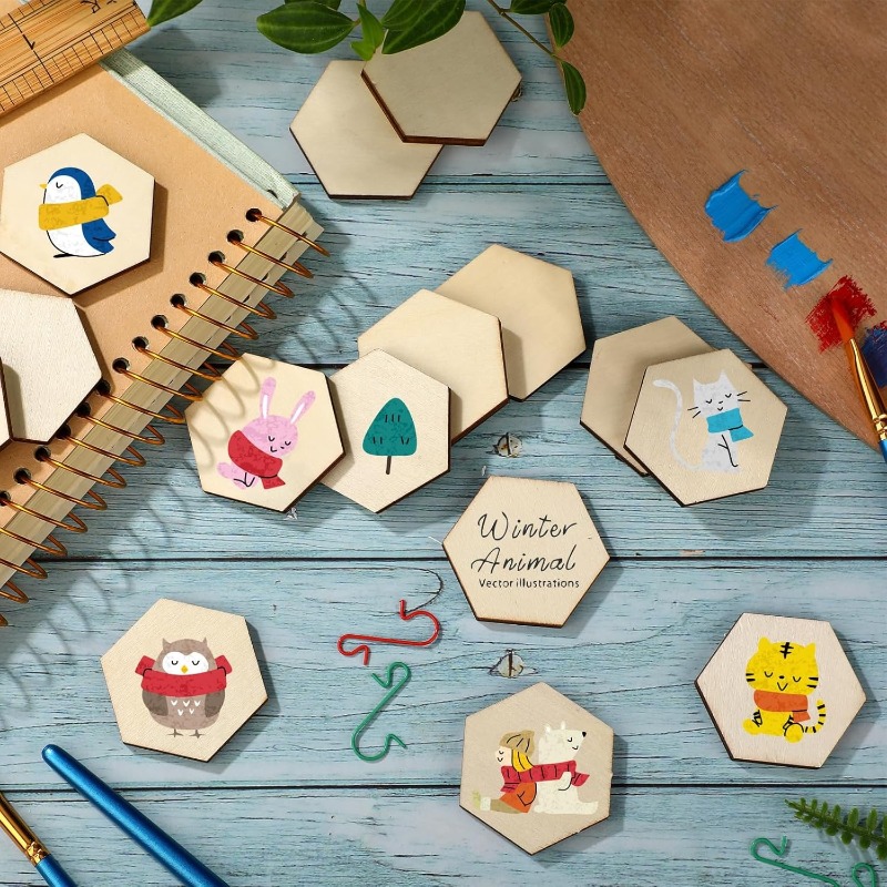 50個入り 4CM 未仕上げ木製六角形ピース 木製六角形カッ - Craft Embellishment のレビューと価格