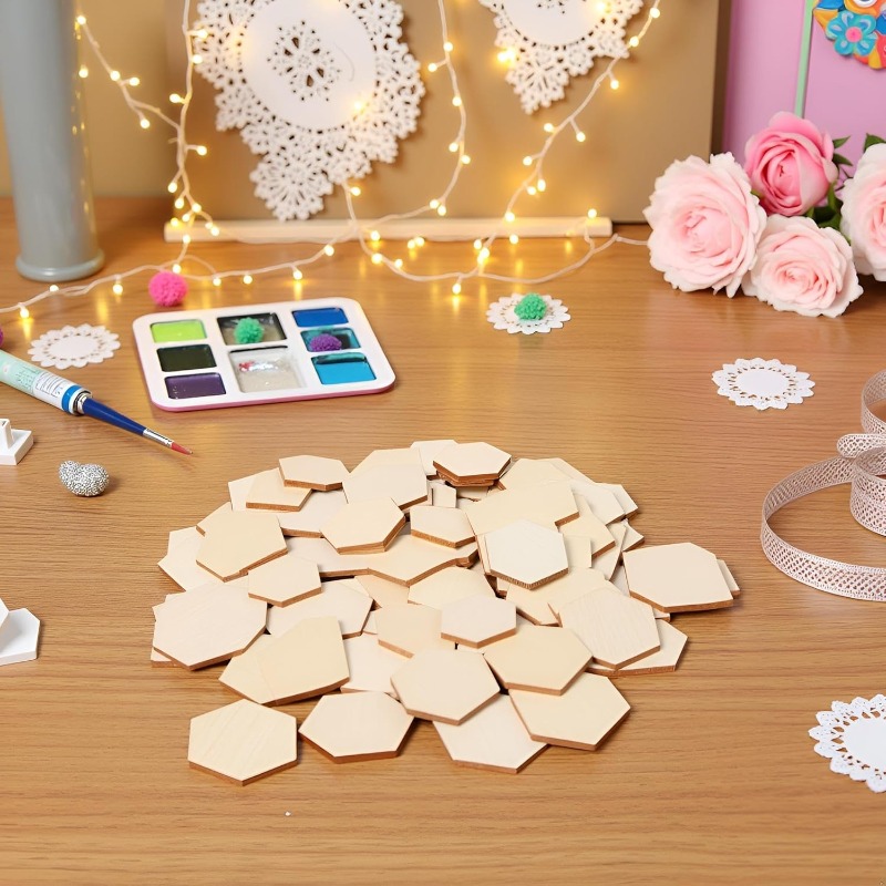 50個入り 4CM 未仕上げ木製六角形ピース 木製六角形カッ - Craft Embellishment のレビューと価格