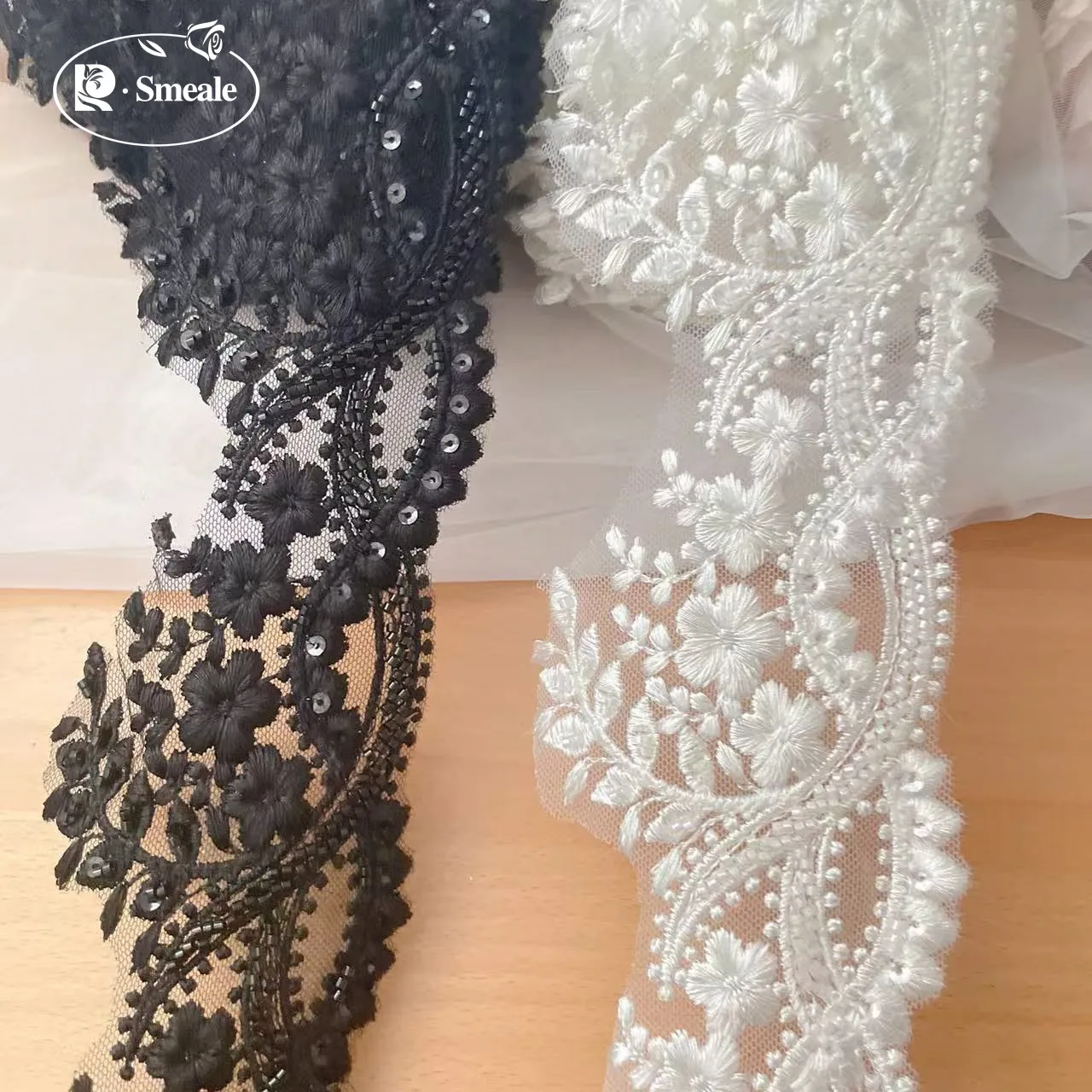 高品質のビーズレーストリム、ウェディングベールの縁取り、DI - Beaded Trim Fringe のレビューと価格