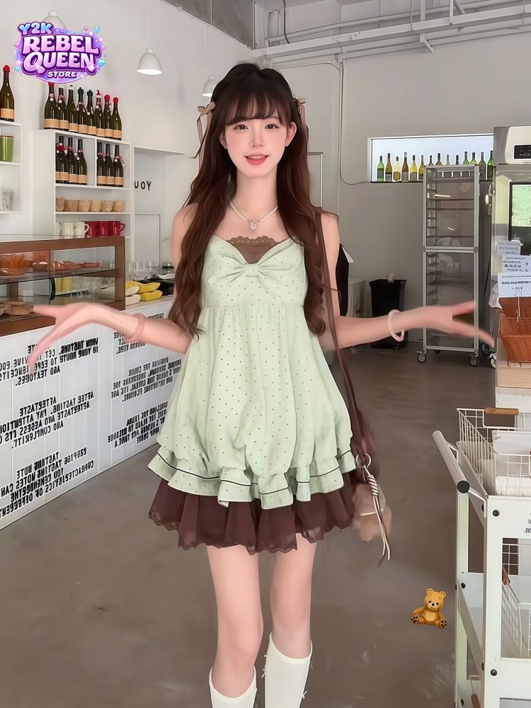 コケットスイート韓国風ポルカドットキャミソールドレス レディ - Elastic Lace Trim のレビューと価格