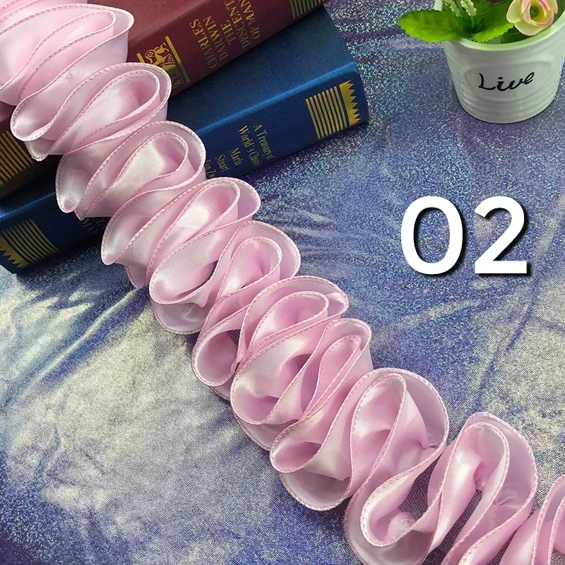 光沢のあるサテンのプリーツトリム,3Dレース生地,フリンジ, - Lace Ribbon Trim のレビューと価格